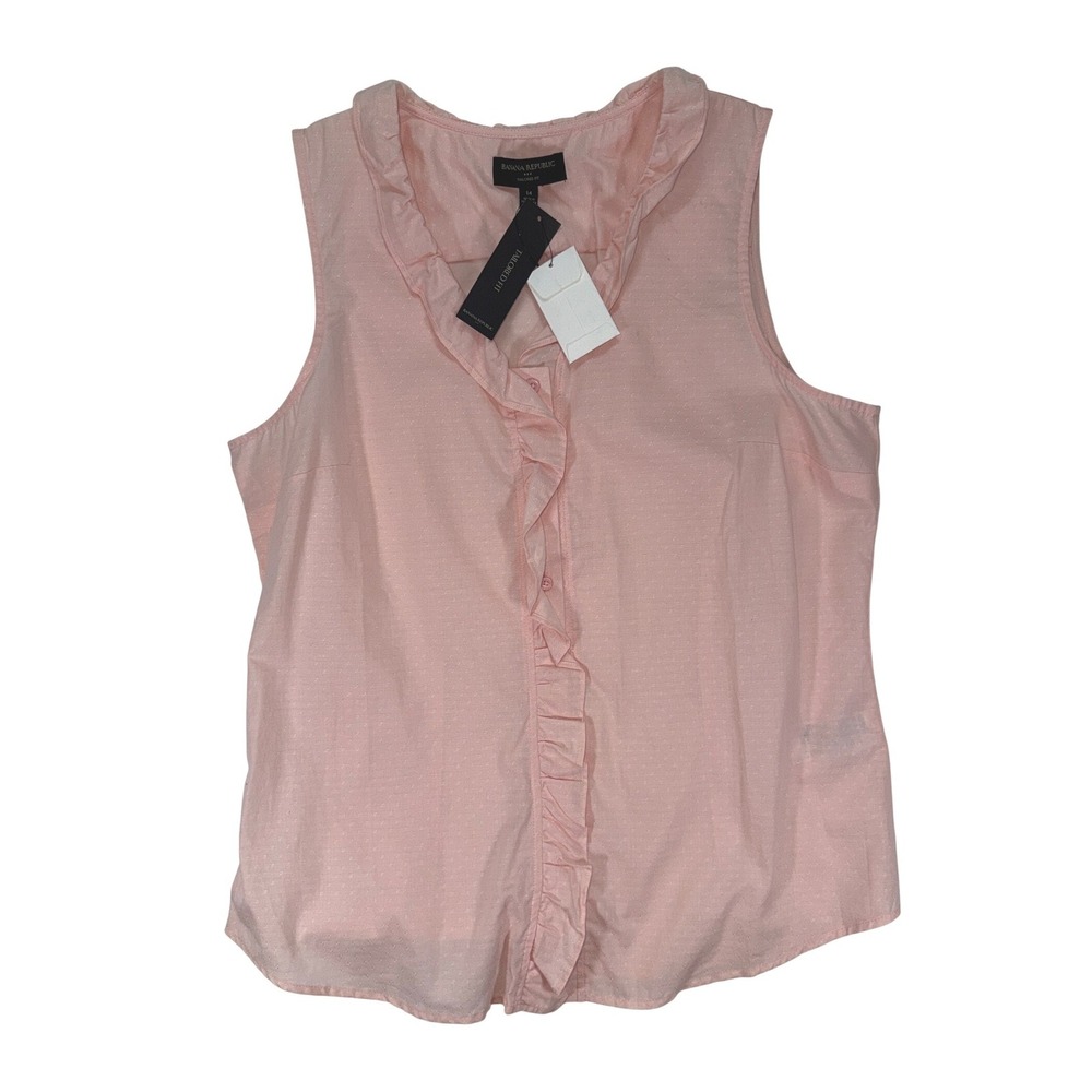 Banana Republic Ruffle Sleeveless‎ Blouse Peach Cotton Size 14 NWT